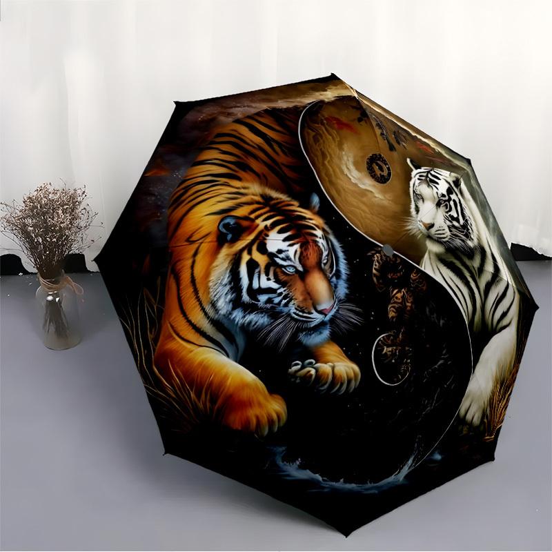 1pc Tiger YinYang Automatic Open/Close Umbrella, Windproof, Folding Compact Umbrella with Lightweight Design for Women/Men157
