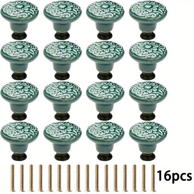 

Элегантные бирюзовые 16 шт. керамические мебельные ручки - Полированная основа из цинкового сплава с цветочным дизайном - Включают крепежные винты 16pcs-Ceramic Green
