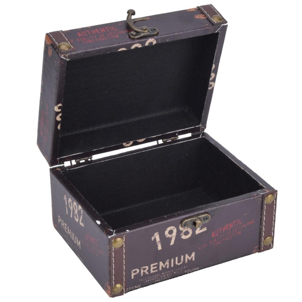 Retro Wooden Storage Box Desktop Size Treasure Chest Box Desktop Storage Organizer For Home Decor