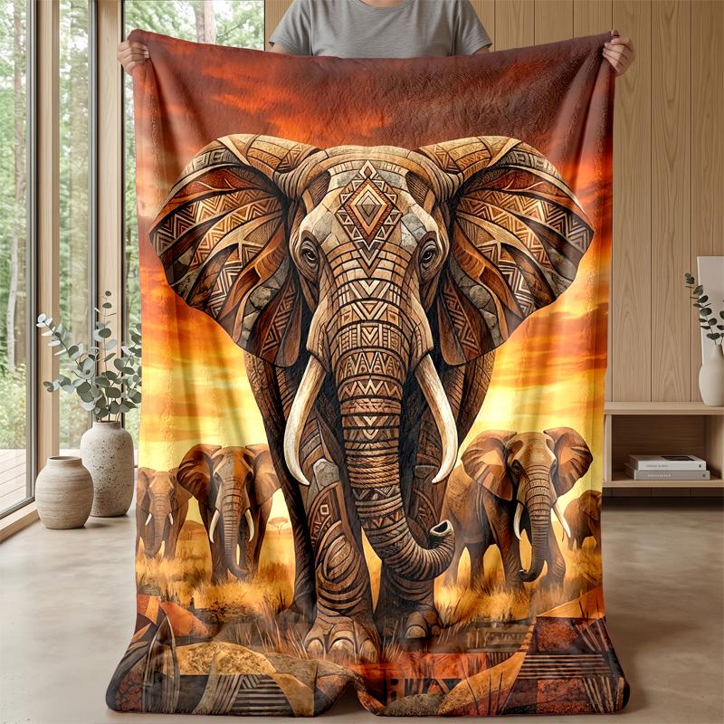 Flowered Elephant with Butterflies Theme Blanket Lightweight Warm Flannel Blanket Decorative Throw Blanket for Home Decoration