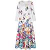 Women's V-Neck Ink Print Butterfly Dress with Pockets, Long Sleeve Summer Style