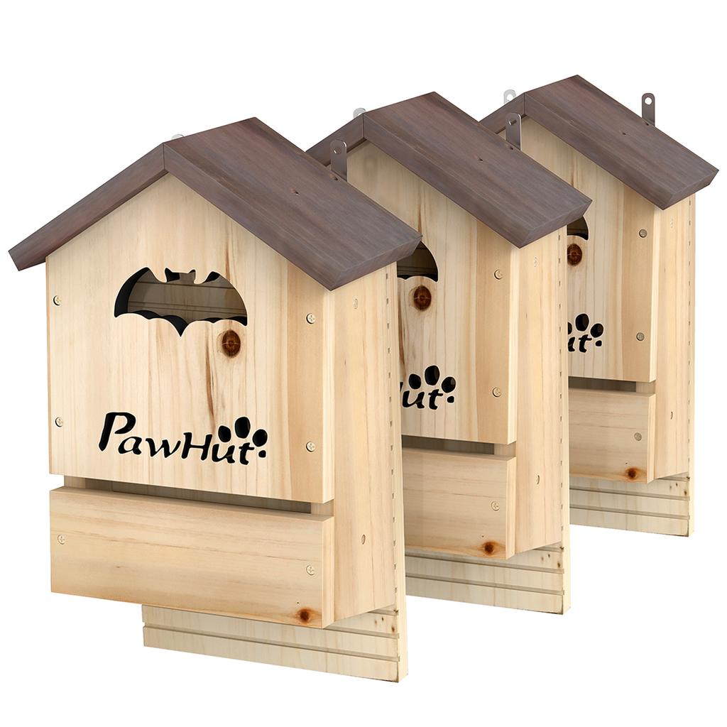 Bat Box 3 Piece Set Made Of Fir Wood Bat House For Bats To Hang In Gardens 21.5 X 11.5 X 34 Cm