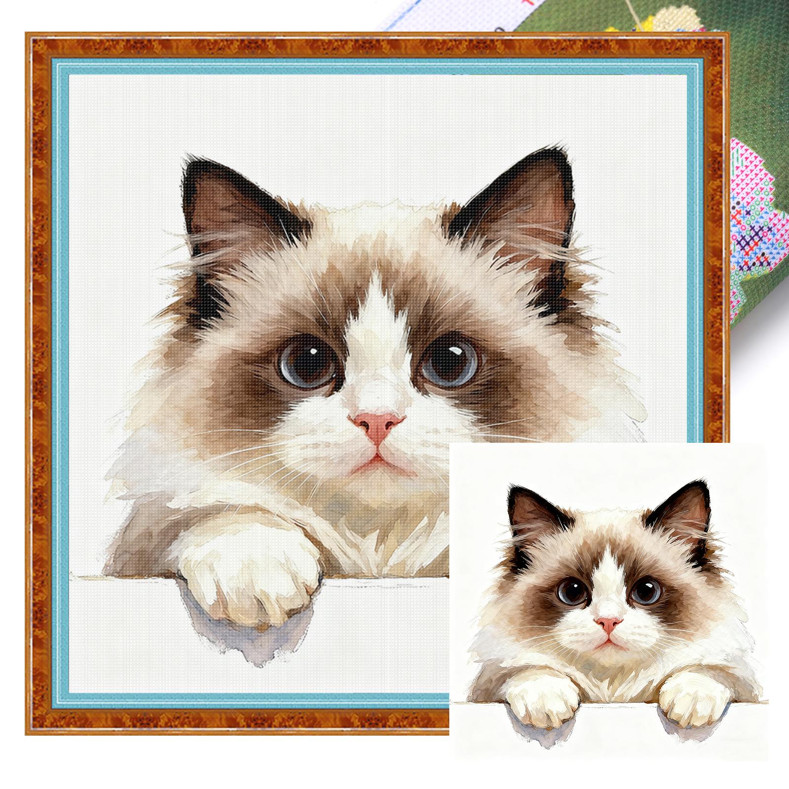 

Cat Full 11CT DIY Stamped Cross Stitch Kits 40x40cm Embroidery Needlepoint Starter Kits for Beginners Adults Home Decor