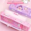 Dual Password Lock Pencil Case Automatic Pop-Up Double Layers Stationery Box Storage Organizer Stationery Case School Office
