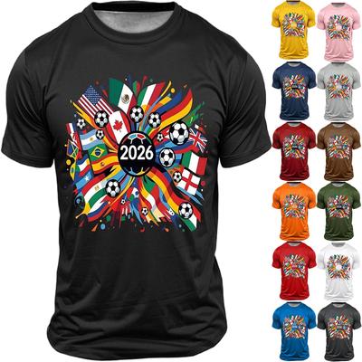Men's 2026 World Cup Graphic Crew Neck Short Sleeve T-Shirt Lightweight Breathable Soccer Fan Tee