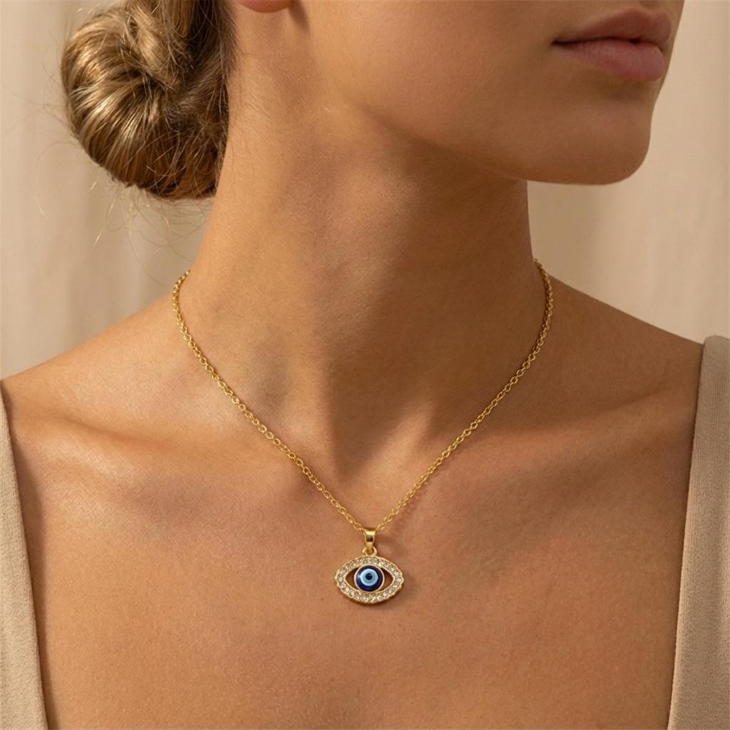 Turkish Blue Evil Eye Pendant Necklace For Women Men Zircon Resin Demon Eyes Stainless Steel Chain Choker Lucky Amulet Zircon