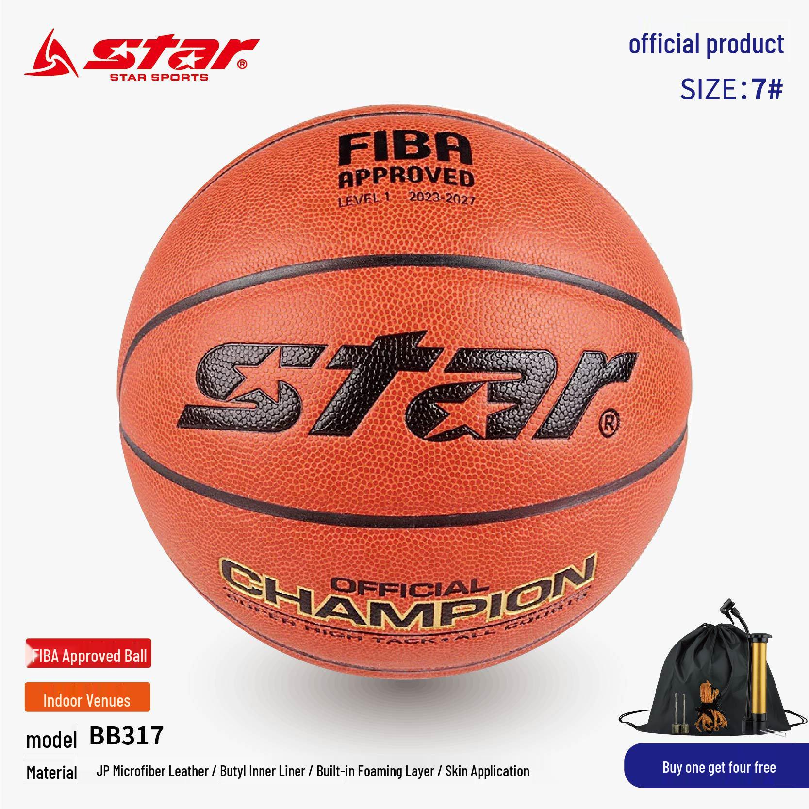 FIBA Certified STAR BB317 Size 7 Microfiber Basketball for Students & Adults – Wear-Resistant, Indoor Training & Competition. Size 7 Basketball (Standard Ball)