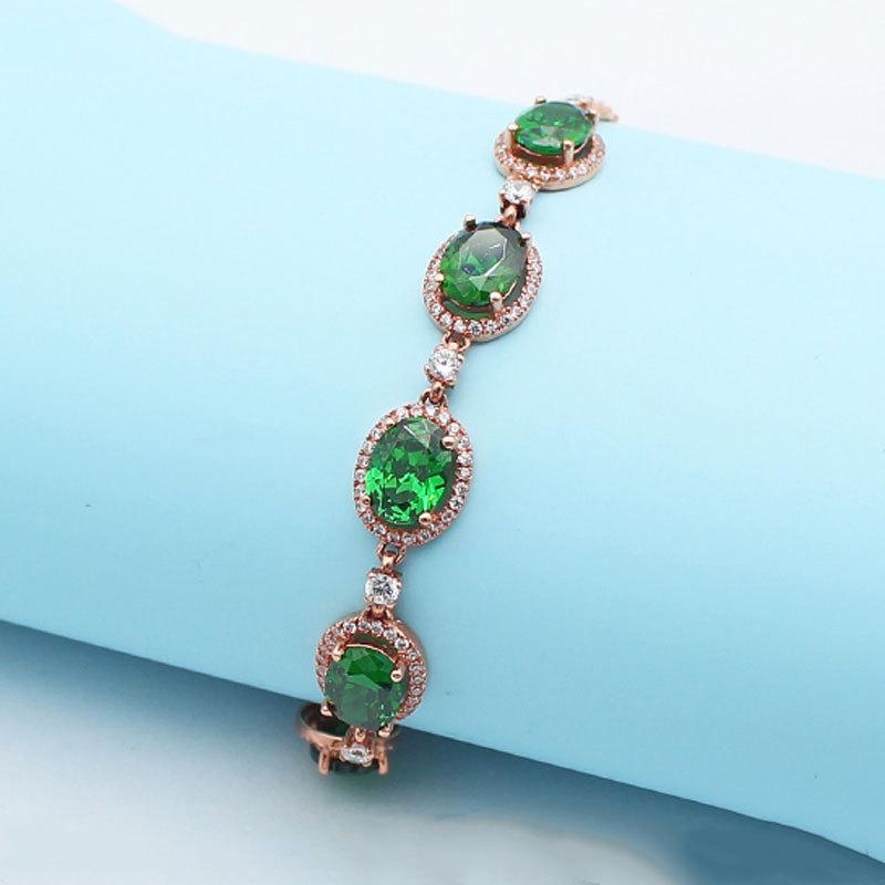 Purple Gold Inlaid Greenstone Egg Surface Inlaid Diamond Plated Rose Gold Luxury Classic Color Gold Bracelet