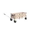 Chariot télescopique pliable, équipé de grands pneus tout-terrain adaptés aux plages de sable et d'un porte-boissons. Couleur beige.