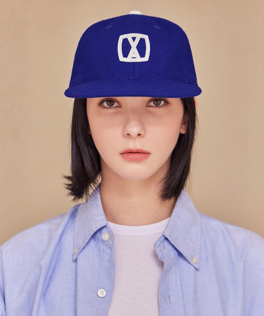 Bajal Va Square Applique Wool Baseball Cap Ultramarine
