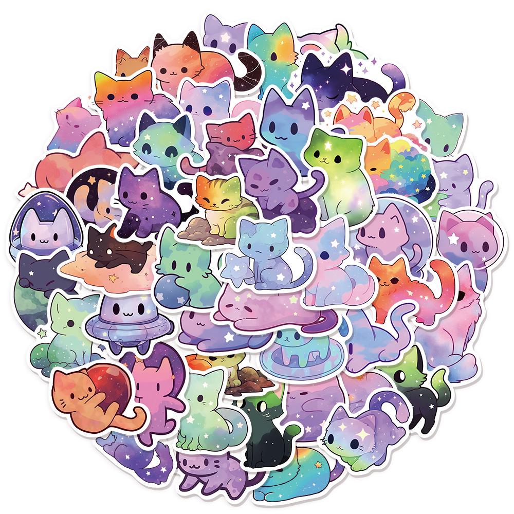50PCS Starry Sky Cat Cute Cartoon Decoration Graffiti Stickers DIY Luggage Skateboard Water Cup Computer Waterproof Stickers 50PCS
