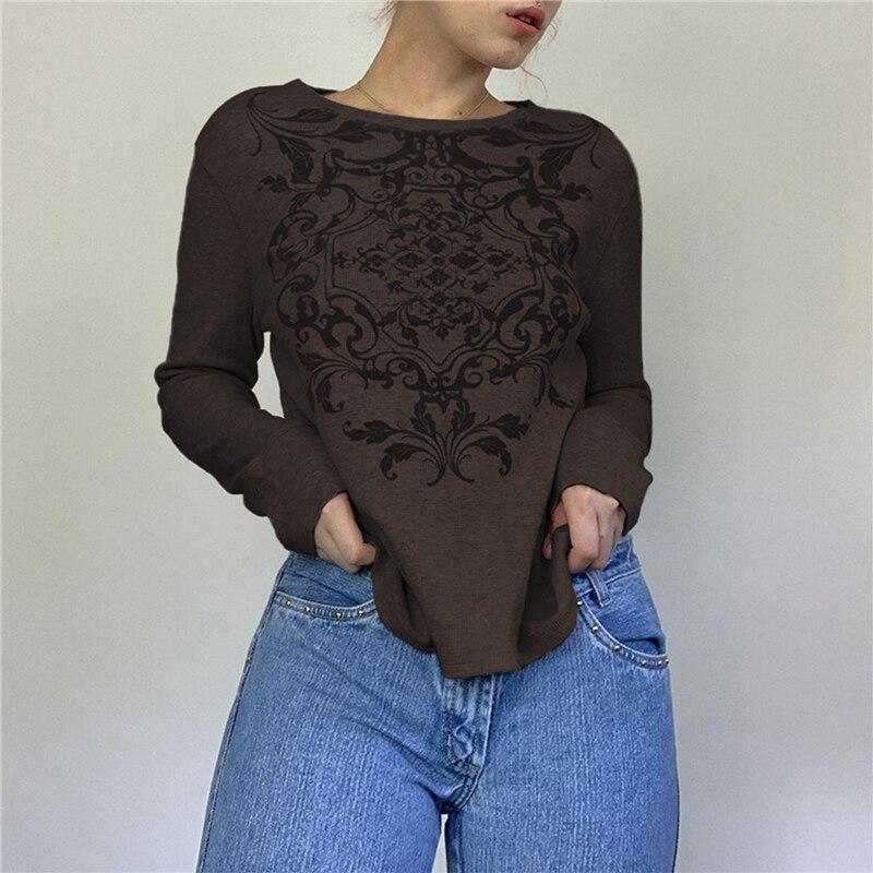 Women Clothes Basic Clothing Grunge Vintage y2k T Shirt 00s Grunge Fairycore Long Sleeve Tops Graphic Floral Print