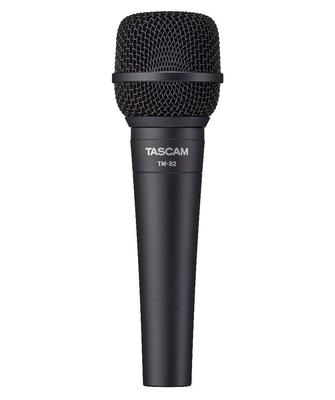 TASCAM Vocal Dynamic Microphone with Microphone Holder Ideal for YouTube Live Portable PA Music and TM-82 - Vocals, Streaming, Recording,