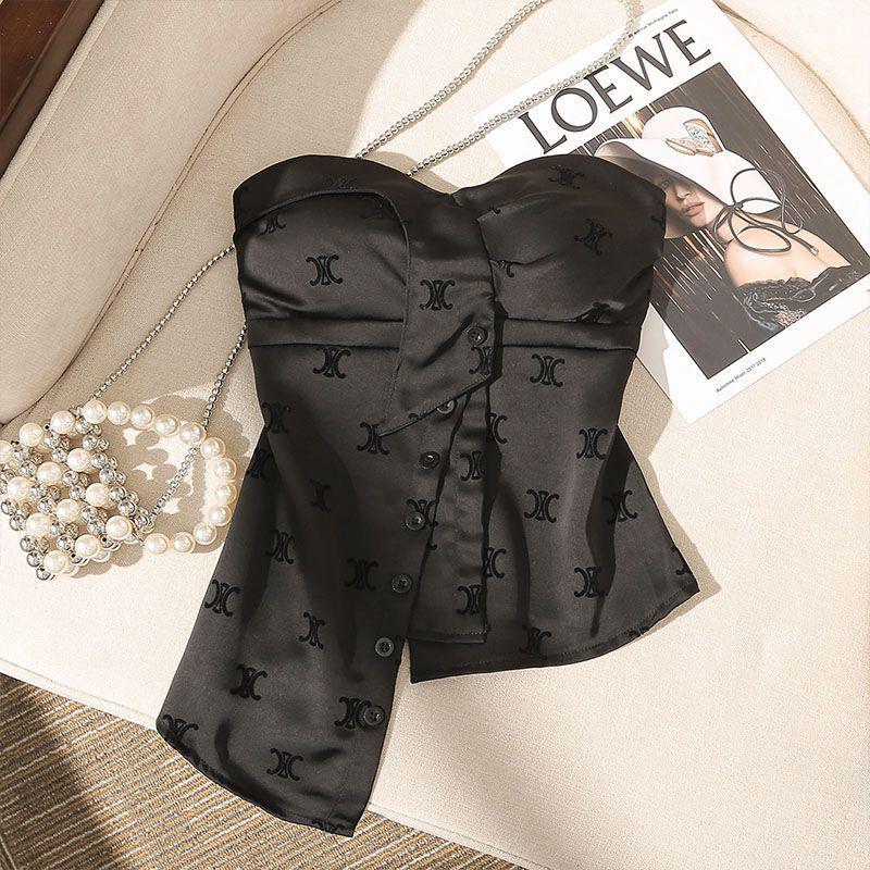 

Irregular Print Off-Shoulder Tank Top - Women s 2025 Summer Slim Fit with Beautiful Back Design. Large чорний