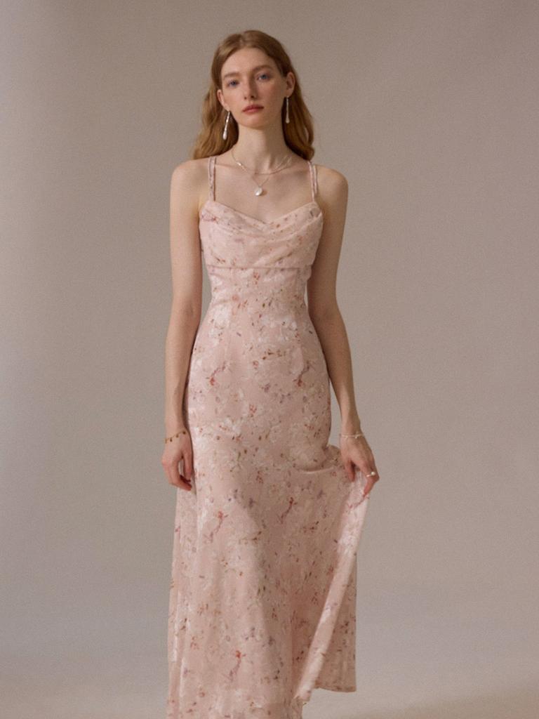 Sinseuden Cross Floral Long Dress