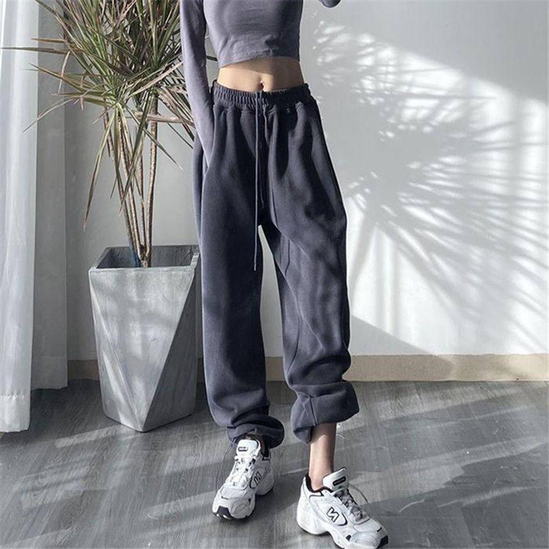 

Women s Wide-Leg Sporty Joggers with Drawstring Waist and Pockets - Solid Color, Spring/Autumn Street Style Extra Large темно-серого