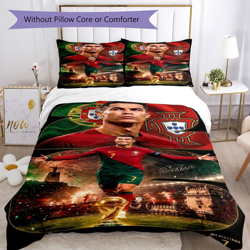 Ronaldo's Portugal's Cristiano Ronaldo Wins World Cup Bedding Set, Breathable Duvet Cover with Pillowcases, Soft Bed Linen for Bedroom Home Decoration