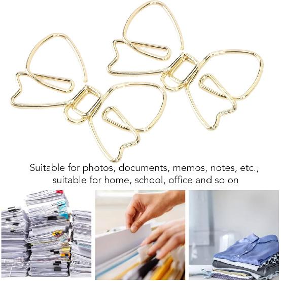 100pcs Cute Bow Metal Paperclips, Gold Bow Paper Clips for Office, School, Home Use with Box, for Bookmarks, Photo Clips, Memo Clips, Calendar