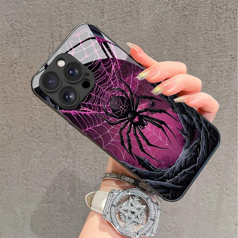 Kreative Schwarze Spinne Gehärtetes Glas Handyhülle Für iPhone 11 12 13 14 15 16 17 Pro Max 17Air 16E 7 Plus XR XS Stoßfeste Hülle