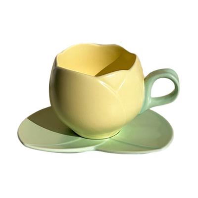 1 sada šálků na kávu Keramický tulipánový hrnek na kávu s hladkým povrchem podložka, žáruvzdorný šálek na čaj pro domácnost