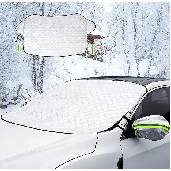 LoyaForba Car Magnetic Windshield Snow Cover, 4 Layers WAaterproof Windproof Protection,Snow,Ice,Sun,Frost Defense, Universal For SUV, Truck, Sedan,