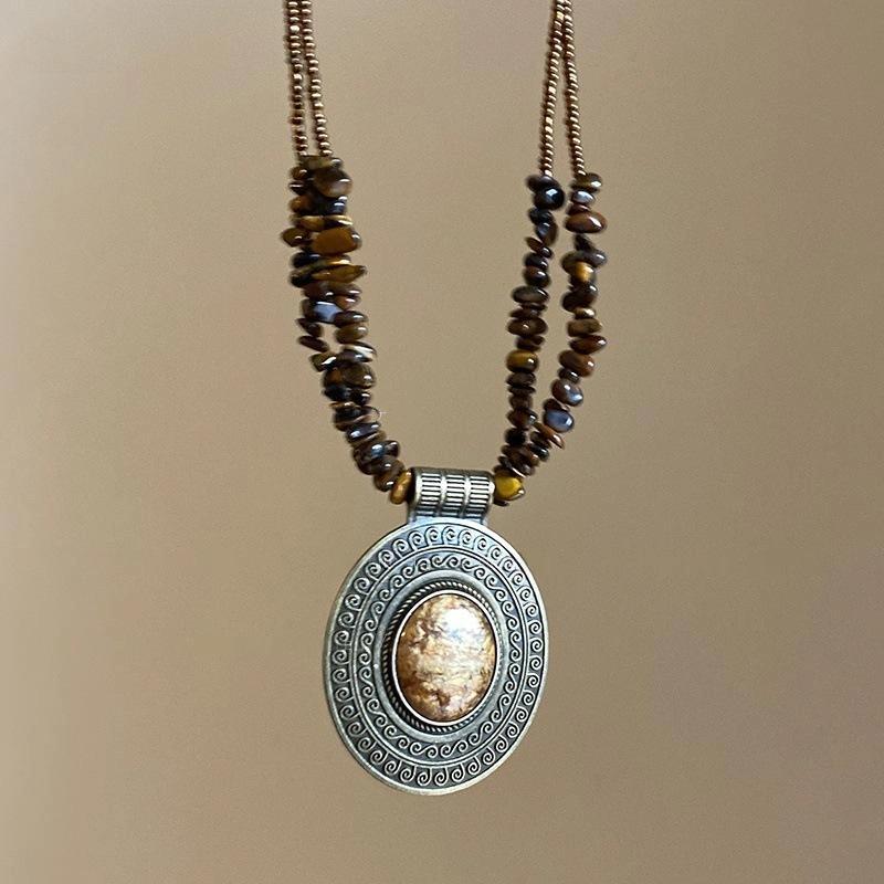 Collana Pendente Ovale in Pietra Occhio di Tigre Irregolare Stile Retrò Vintage Collane Personalizzate