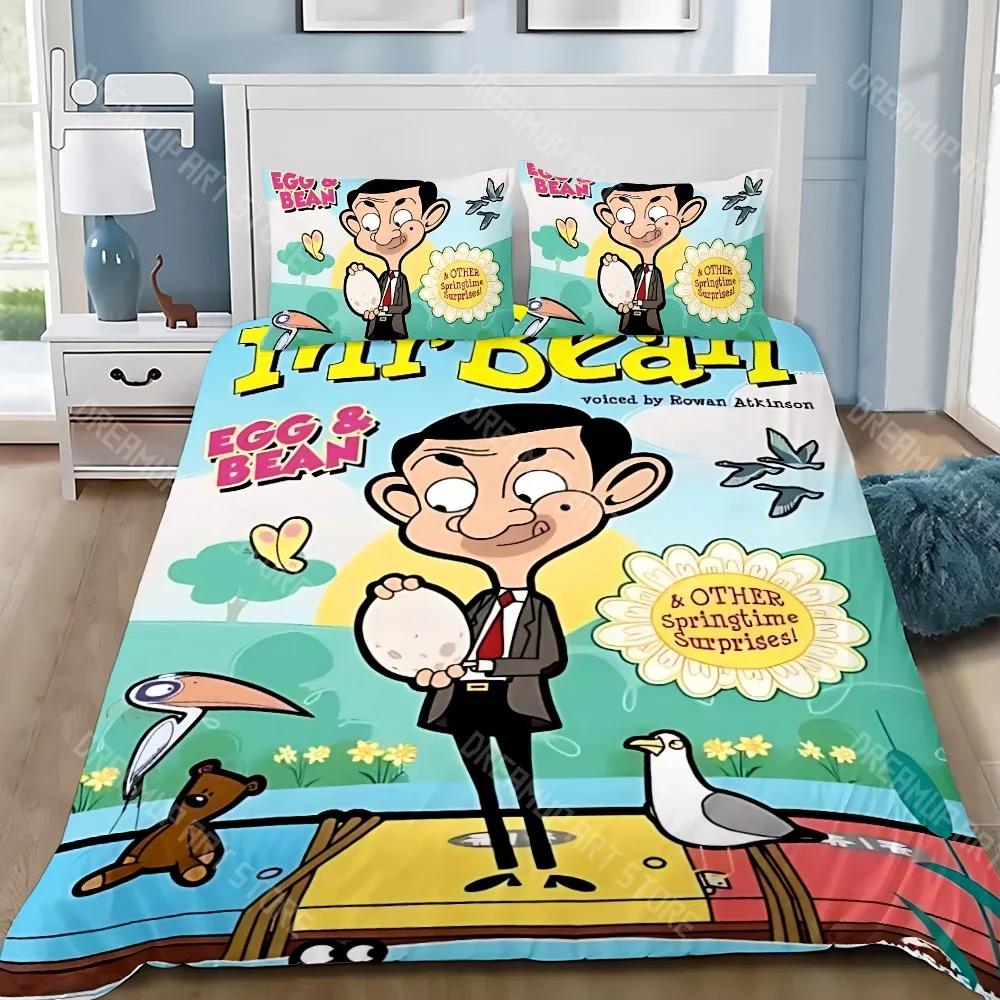 Juego de ropa de cama con funda nórdica y funda de almohada de dibujos animados para adultos, niño, Sr. B-Bean, niña, decoración de dormitorio, regalo para niños, individual, doble, tamaño grande.