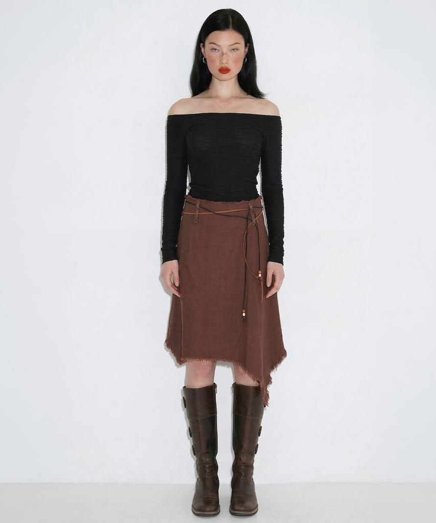 Cecese Bohemian Asymmetrical Cut Skirt Brown
