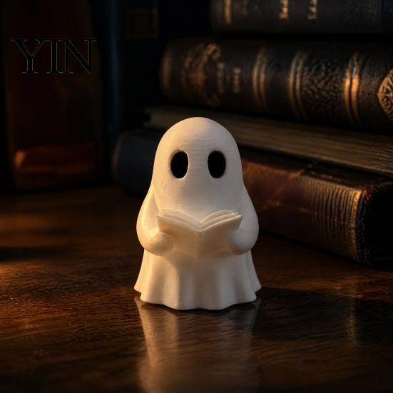 Halloween Party Supplies Mini Ghost Reading Book Ornament, 3D Printed Cute Little A Statue Figurine, Durable PLA Creative Statues for Bookshelves And