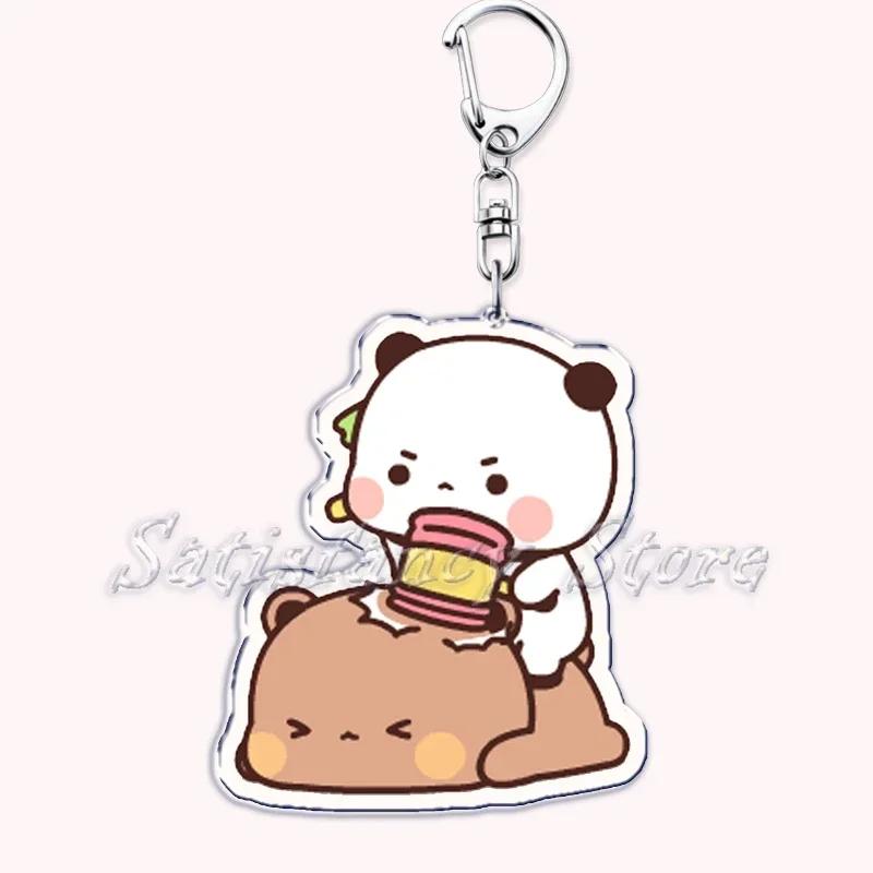 Cute Bubu Dudu Love Keychains Couple Bear Panda Acrylic Keyring for Accessories Bag Pendant Key Chain Jewelry Fans Lovers Gifts