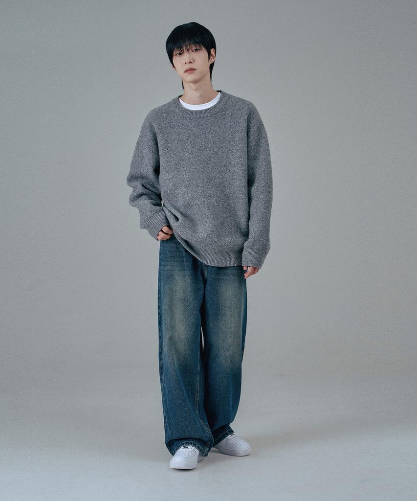 Mubeun Soft Wool Blend Crew Neck Sweatknit Gray