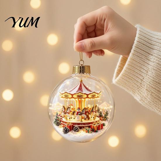 Holiday Home Decorations Glowing Christmas Ball Ornaments, Light-Up with Mini Scene, Acrylic Clear Seasonal Tree Baubles Hanging Decor Warm LED Light