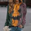Women's Casual Long Sleeve Neck Halloween Print Sweatshirt Top