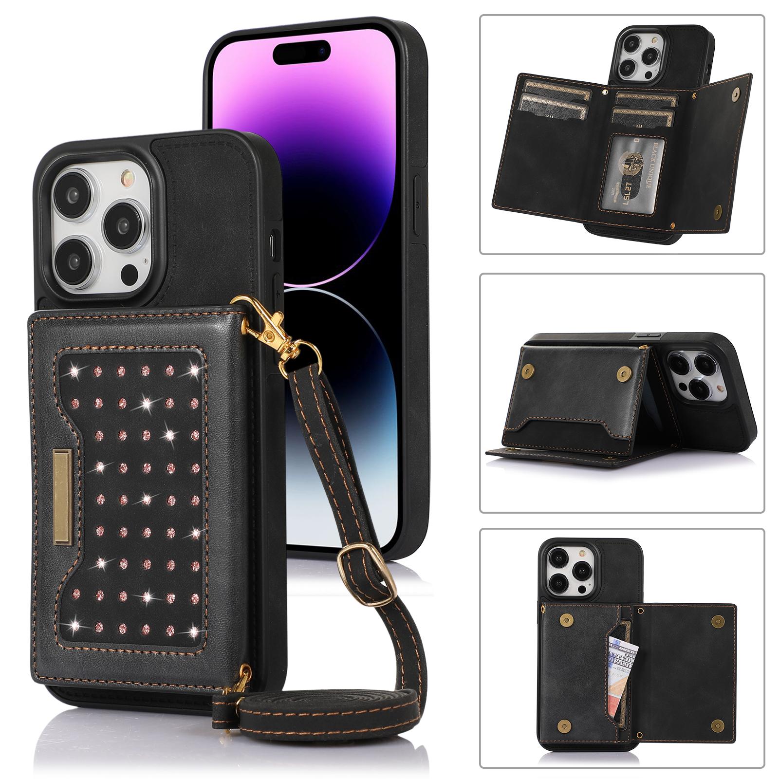 

Шкіряний чохол Wallet 3 Fold Flip Anti Theft Brush Crossbody Lanyard Leather Case для iPhone 15 14 Plus 13 12 11 Pro Max/Samsung S23 S22 S21 S20 Ultra Plus A14 A54 iPhone 6/6S чорний