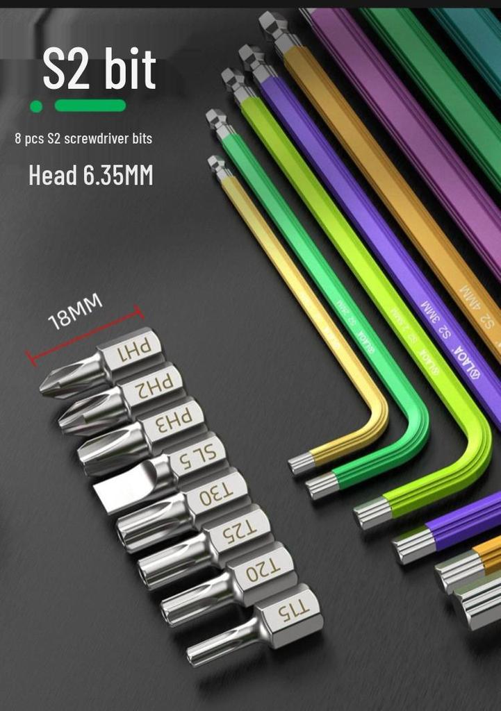 Old A 9-Piece Magnetic L-Shaped Hex Key Set with S2 Torx Inner Hex Screwdrivers