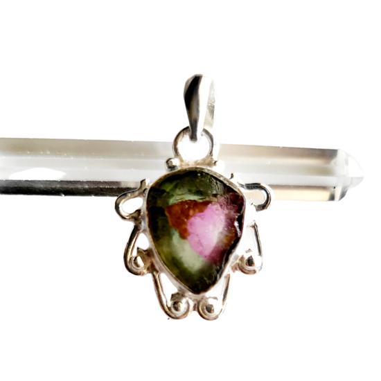 Natürlicher Wassermelonen-Turmalin Edelstein 925 Sterlingsilber Seltener Anhänger, Geschenk024