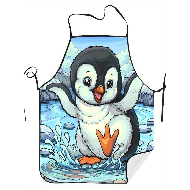 Adorable Cartoon Penguin Printed Vintage Apron - Durable Kitchen And Dining Workwear Featuring Fun Iceberg And Splash Designs, S