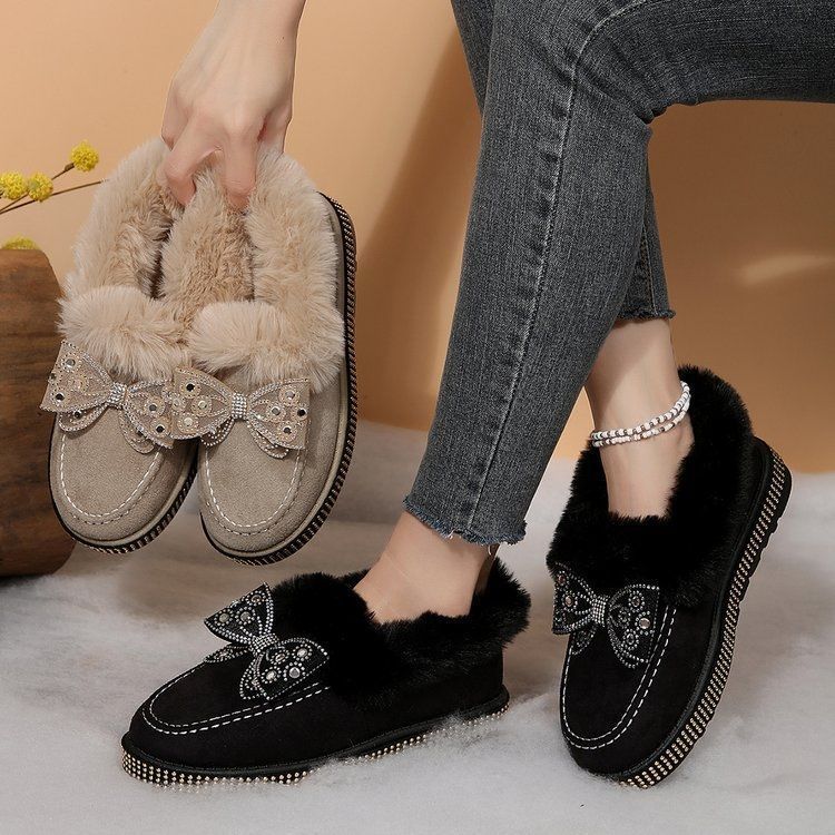 Schleife Schneestiefel Damen neu Winter Samt verdickt warm rutschfest Student Low-Top Baumwollschuhe