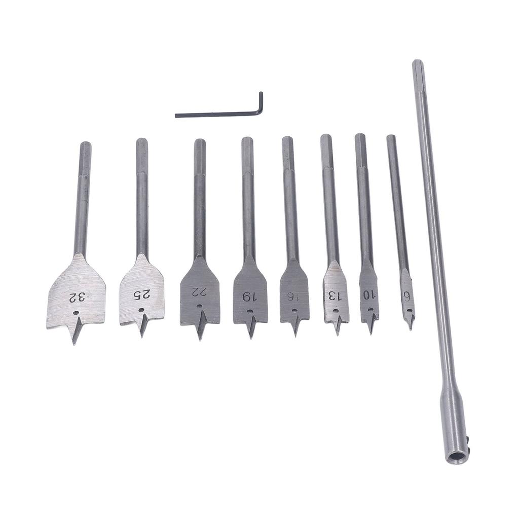 Set 10 Bucăți Burghie pentru Lemn Oțel Carbon Ridicat 8 Dimensiuni Coadă 1/4 inch Burghie Spadă pentru Prelucrarea Lemnului