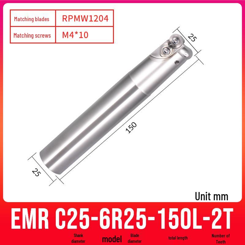 Shockproof EMR CNC Milling Cutter Holder - Round Nose, Bull Nose & Flat Machining Extensions (R4, R5, R6)