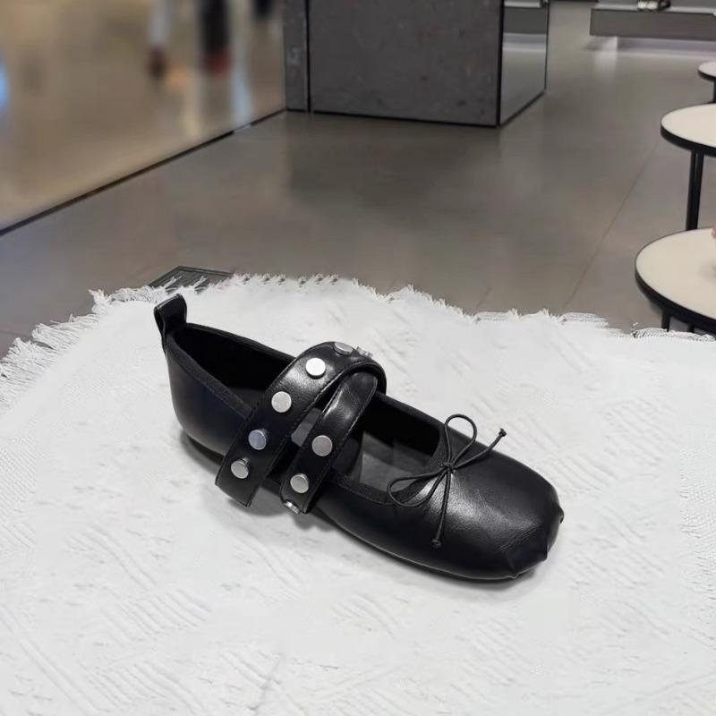 Autumn New Flat Bottom Rivet Ballet Single Shoes Women's Bow Round Head Rivet Mary Jane Shoes Women's