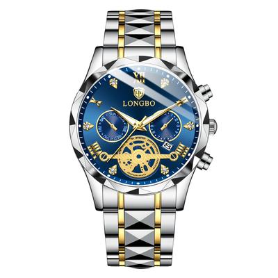 Stylish Men's Chronograph Wristwatch, Men's Business Quartz Movement, Stainless Steel Band, Sapphire Crystal, Waterproof, Luminous Blue, Best Gift