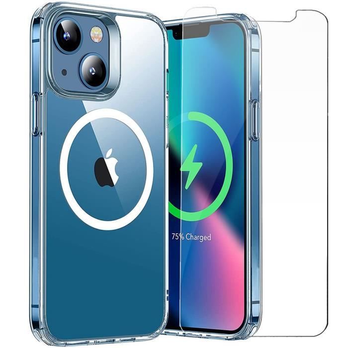 Coque pour iPhone 13 mini - PROSHOP - Transparent - Souple - Compatible MagSafe - 2 Verres Trempés