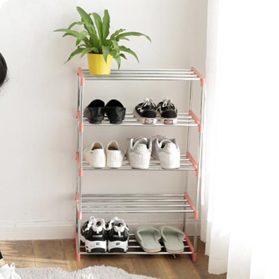 3/4 Layers Shoe Rack Assembled Easy Installation Stainless Steel Household Slipper Storage Shelf for Home