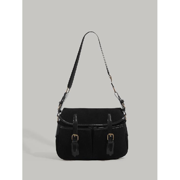 Korean-style women s bag 2025 new model, niche design, high-quality suede shoulder bag, large-capacity crossbody messenger bag чёрный