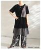 la color gathered design dress for flattering Free Black x [sawa á mode] Two-tone scheme, women. Short-sleeved, monochrome, asymmetrical, fit, casual,
