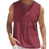גופיית שרוכים לגברים תחבושת צלב צוואר V חולצה אופנה כותנה מוצקה פשתן חולצות ללא שרוולים