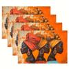 4pcs Vibrant African-Inspired Linen Placemats, 12x18" - Colorful Geometric Patterns with Elegant Headscarves & Earrings Design, Perfect for Kitchen,