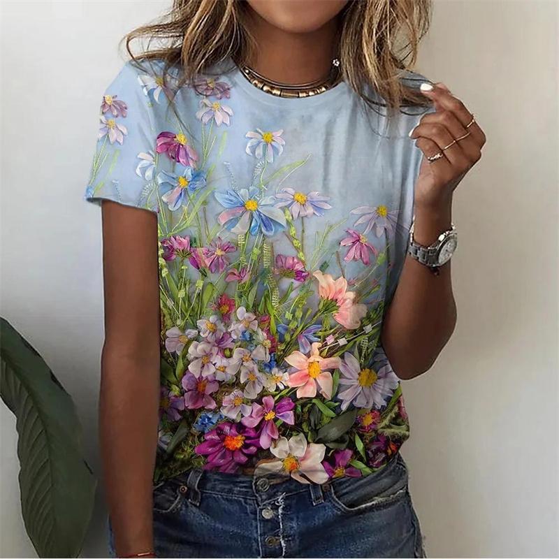 Floral Plants Pattern  Women Flower 3D Printed T Shirts Summer Casual Round Neck Tops Short Sleeves T-Shirts
