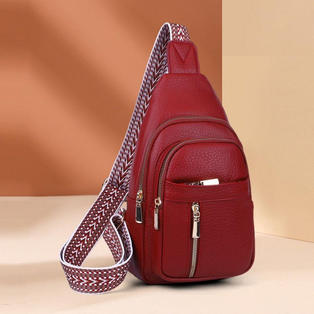 PU Leather Bohemian Chest Bag Solid Color Women's Handbag Unisex Crossbody Backpack  Hiking
